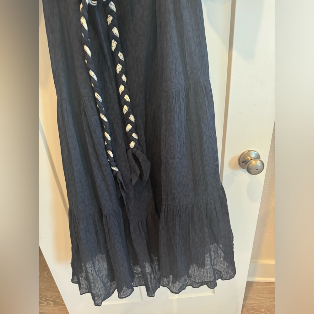 Navy Off-the-Shoulder Maxi Dress w/ Sleeves - Picture 3 of 11